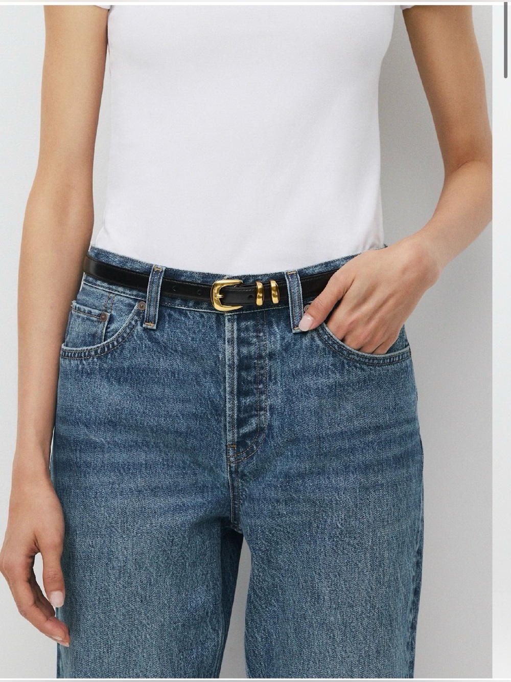 Aritzia Legendary Solid Brass Leather Slim Belt